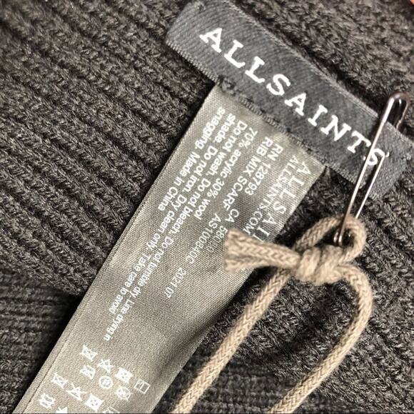 NEW ALLSAINTS Black Wool Blend Ribbed Knit Scarf - Picture 7 of 7